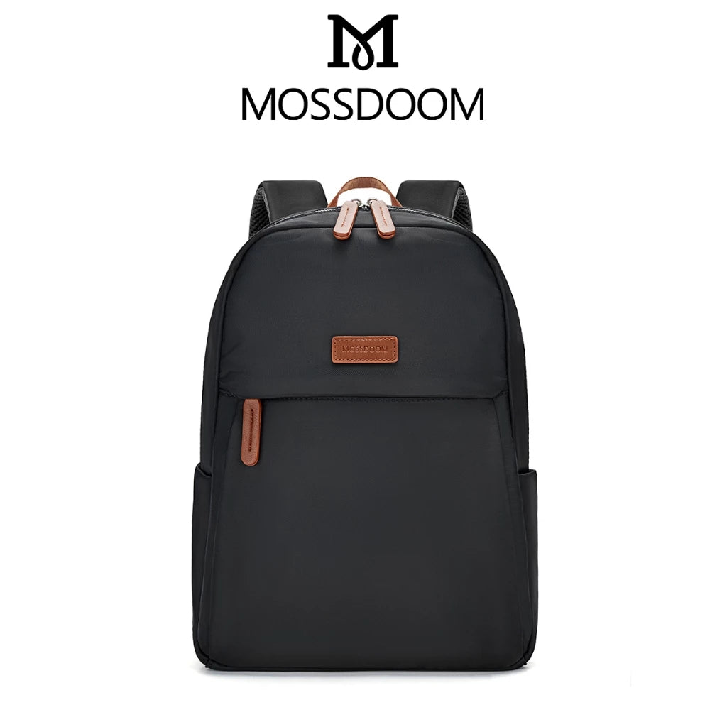 HITAM KE BROWN MOSSDOOM Women's Bag Fashion Casual Men Zip Water Proof 14 Inch Backpack Women 15 Inch School Bag With Large Capacity