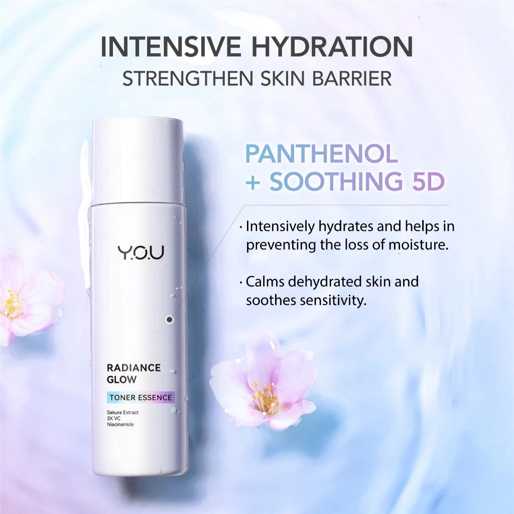 YOU Radiance Glow Toner Essence with Sakura Extract 3X Vitamin C Niacinamide Hydrate Mengurang Kekusaman Kulit (100ml)
