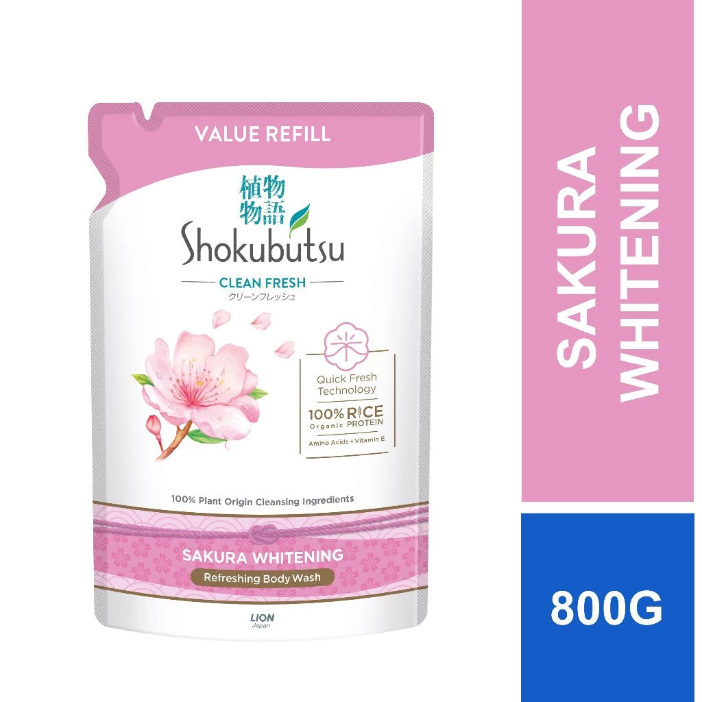 Shokubutsu Clean Fresh Shower Foam (Sakura Whitening) Refill Pack 800g