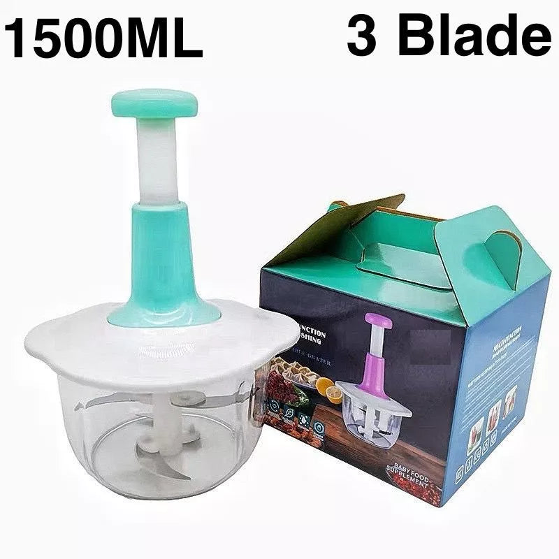 Hand Press Push Food Processor Chopper 1500ML Chopping Fruits Vegetable Slicer Cutting Kitchen Tools