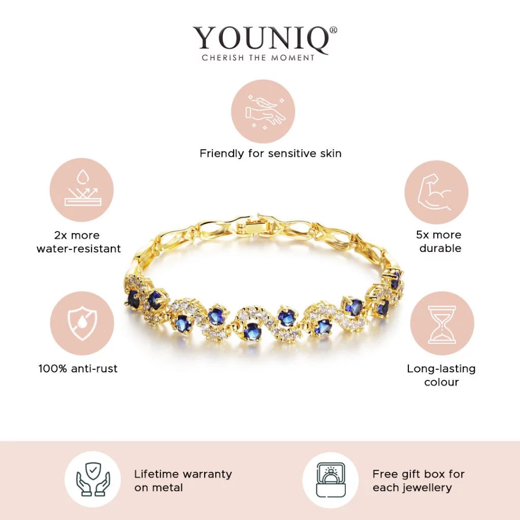 GOLD ROYALE BLUE YOUNIQ Crescent Cubic Zirconia Platinum Plated Silver / 18K Gold Bracelet