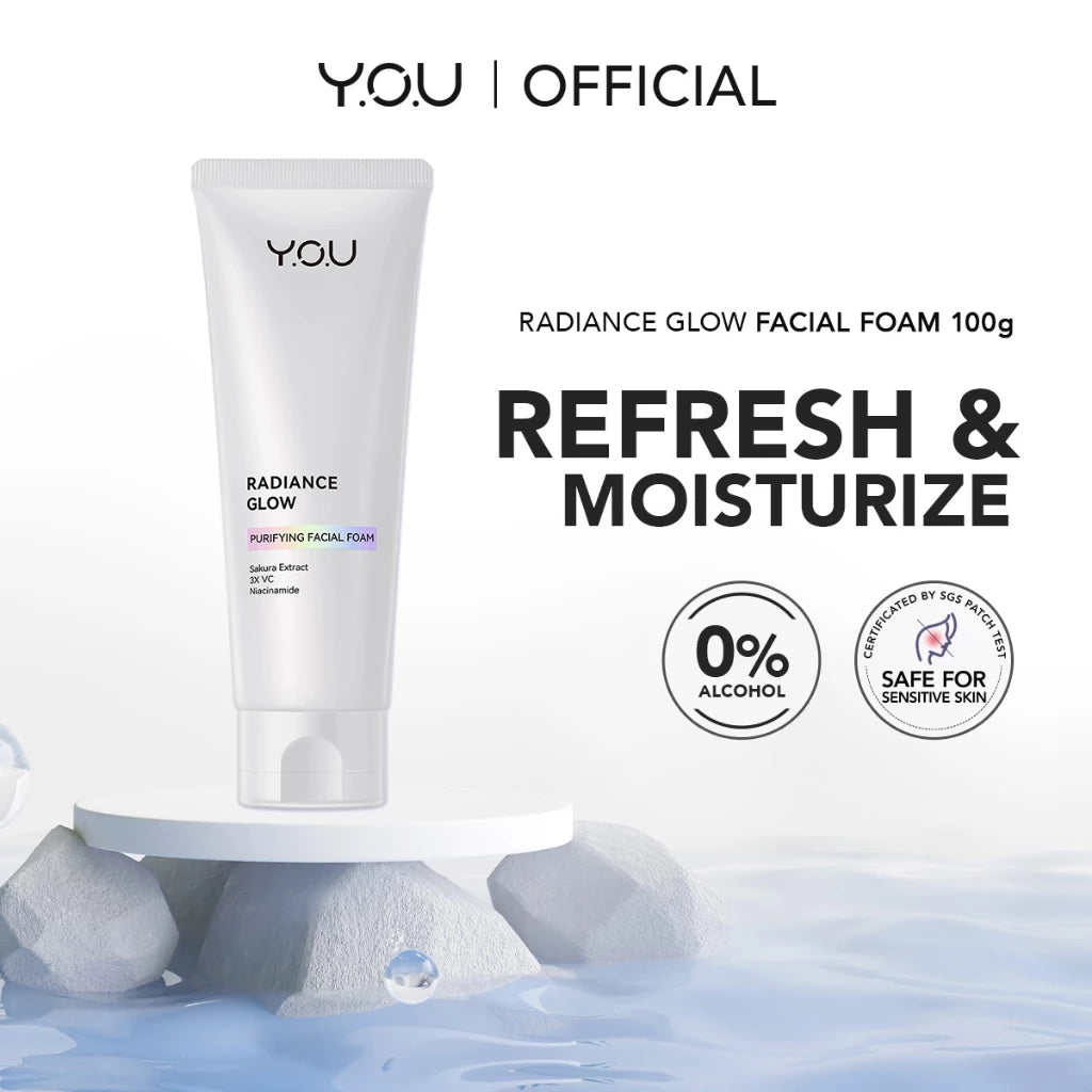 YOU Radiance Glow Purifying Facial Foam | Sakura Extract | Purify & Refresh (100g) Pembersih wajah berbuih