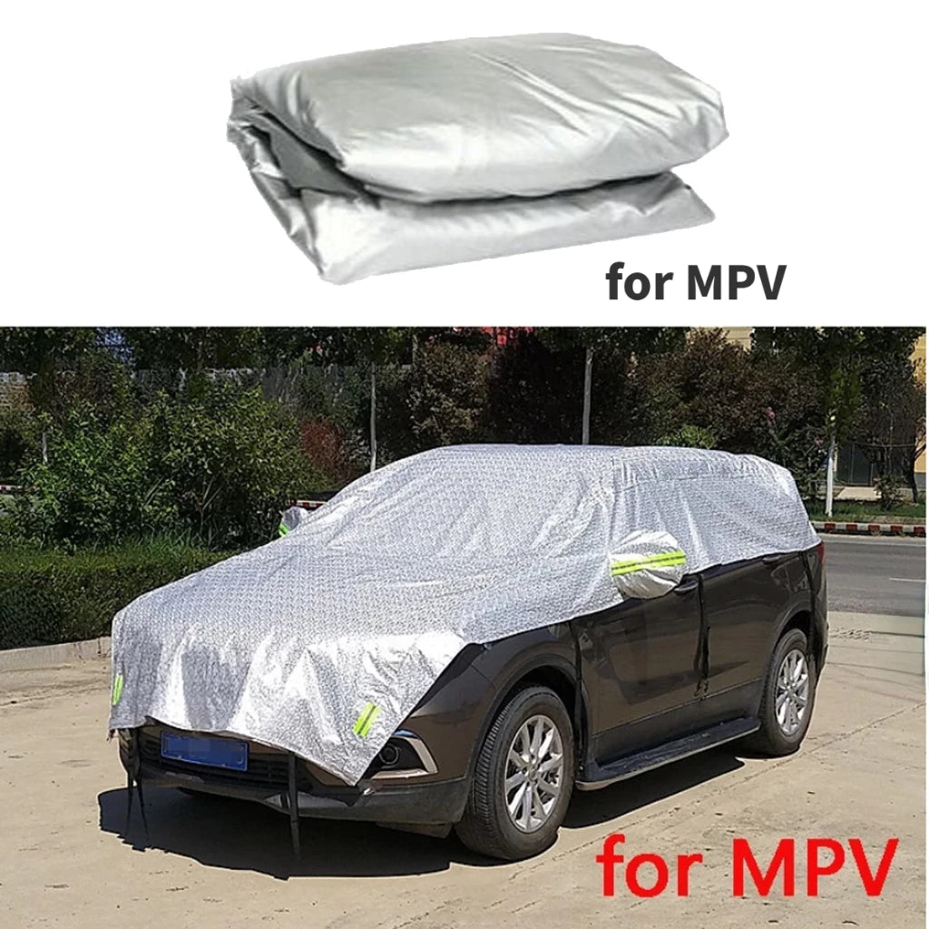 Half Car Cover Outdoor Sun Protection Resistant Waterproof RainDust UV Aluminum Film Suitable for MPV Universa