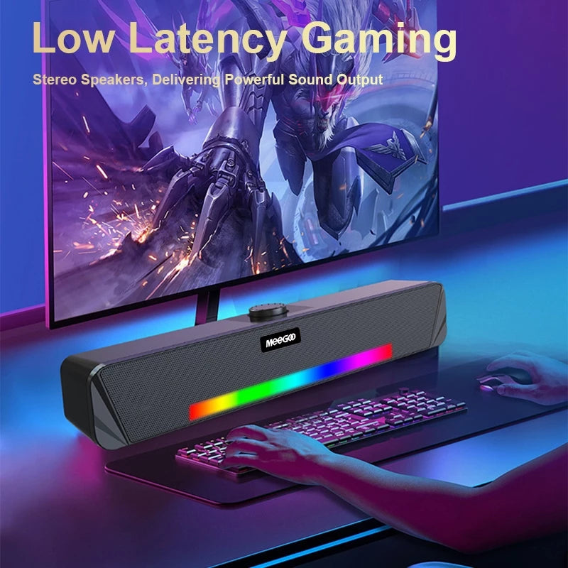 MeeGoo Speaker Bluetooth Soundbar Wired Speaker with RGB Lightning Effect for PC Computer Laptop