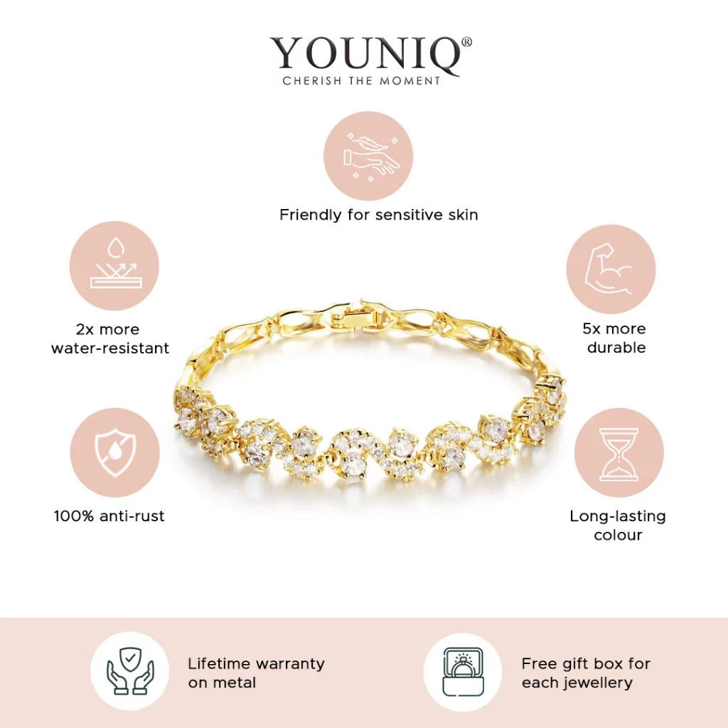 GOLD BRIDAL WHITE YOUNIQ Crescent Cubic Zirconia Platinum Plated Silver / 18K Gold Bracelet