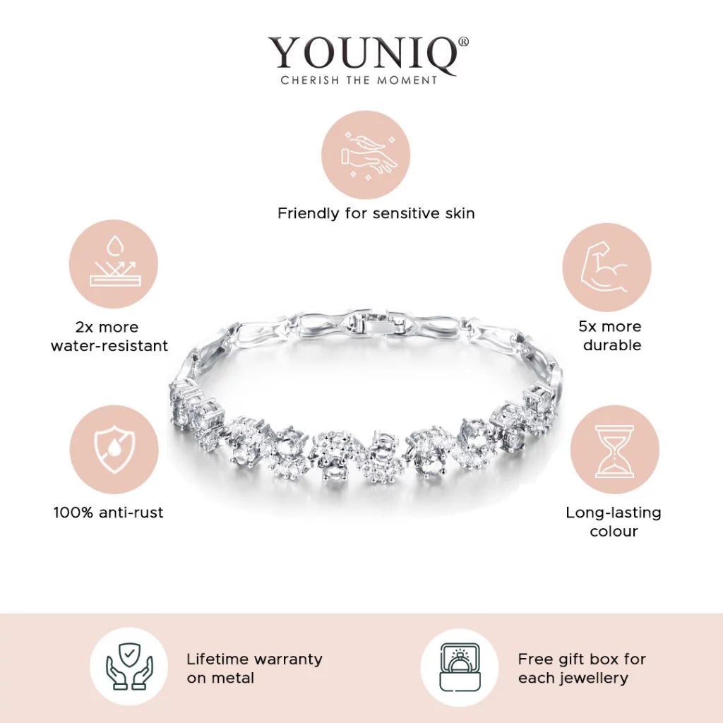 SILVER BRIDAL WHITE YOUNIQ Crescent Cubic Zirconia Platinum Plated Silver / 18K Gold Bracelet
