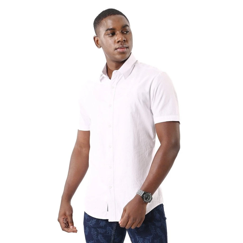 【EXHAUST】Shirt/Baju Kemeja Lelaki Lengan Pendek-100% Cotton, Slim Fit, Warna Putih Saiz 2XL 1622