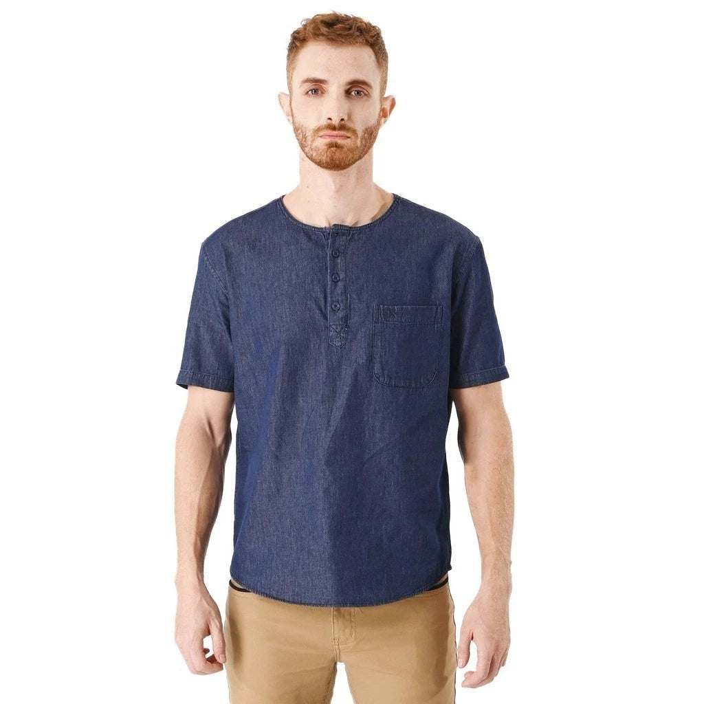 【EXHAUST】Shirt/Kemeja/Kurta-100% Cotton, Design Baju Kurta, Colour Biru, Saiz Besar, Saiz M-4XL 1497
