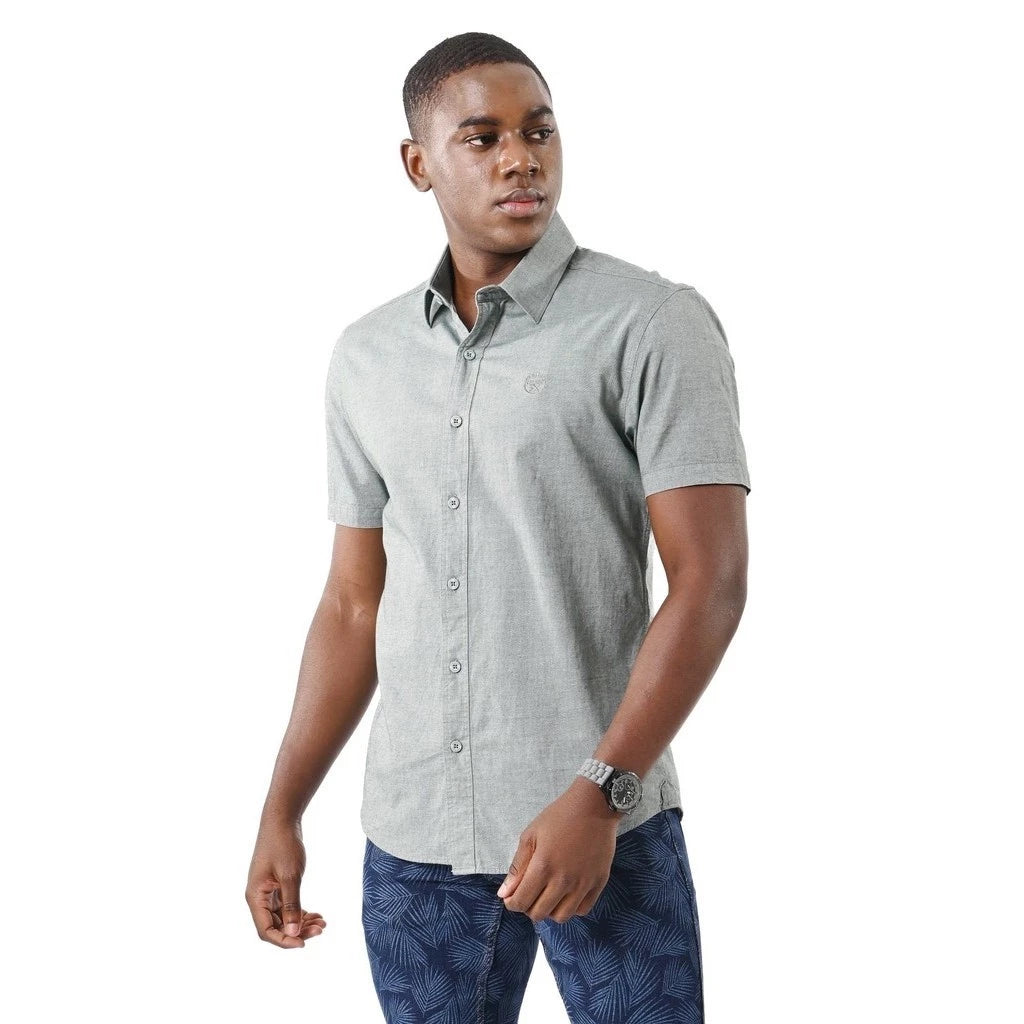 【EXHAUST】GREEN Shirt/Baju Kemeja Lelaki Lengan Pendek-100% Cotton, Slim Fit,Saiz 2XL 1622
