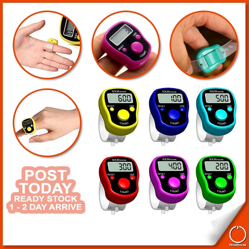 𝟓 𝐃𝐈𝐆𝐈𝐓𝐒 Electronic Tashbih Finger Counter Resettable Digital LCD LED Light Display Islamic Muslim Prayer Hand Tally