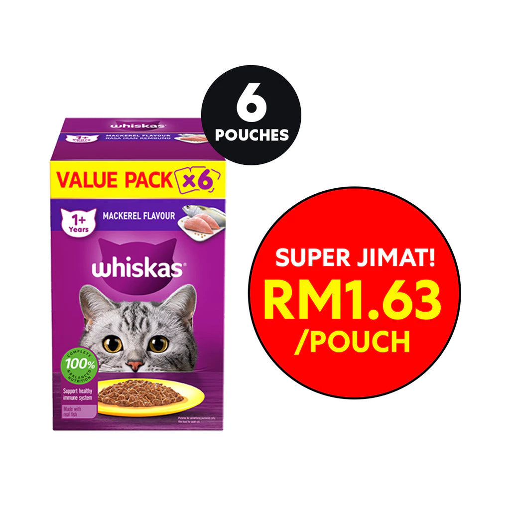 Whiskas Pouch Cat Wet Food Adult Mackerel 80gx6