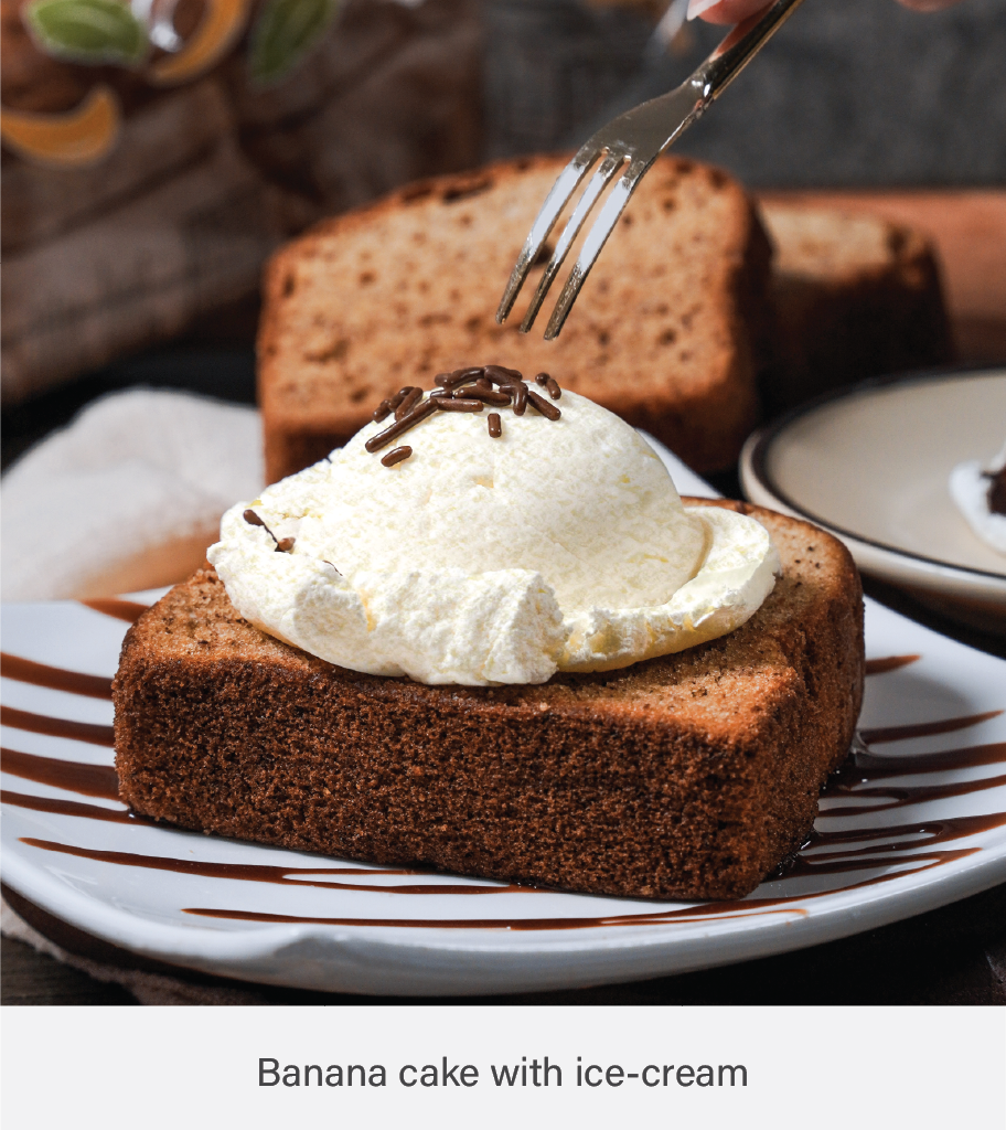 Banana cake with ice cream