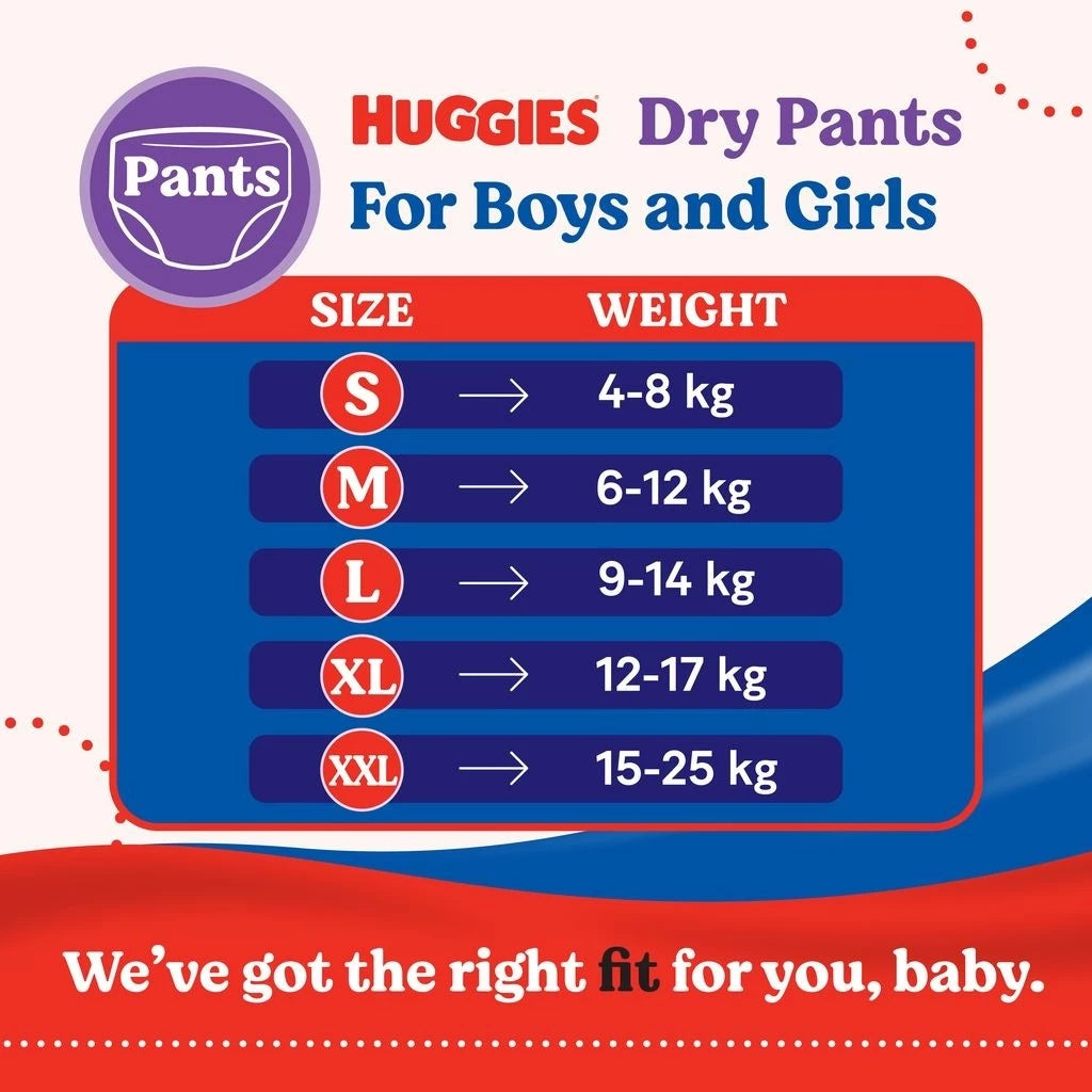 [Bundle of 4] Huggies Dry Pants Diapers M58/L48/XL40/XXL34 - Fastest Absorbing Baby Diaper