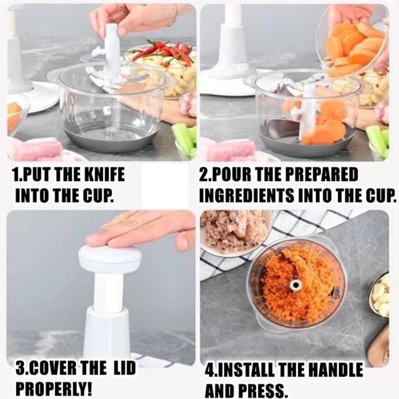 Hand Press Push Food Processor Chopper 1500ML Chopping Fruits Vegetable Slicer Cutting Kitchen Tools