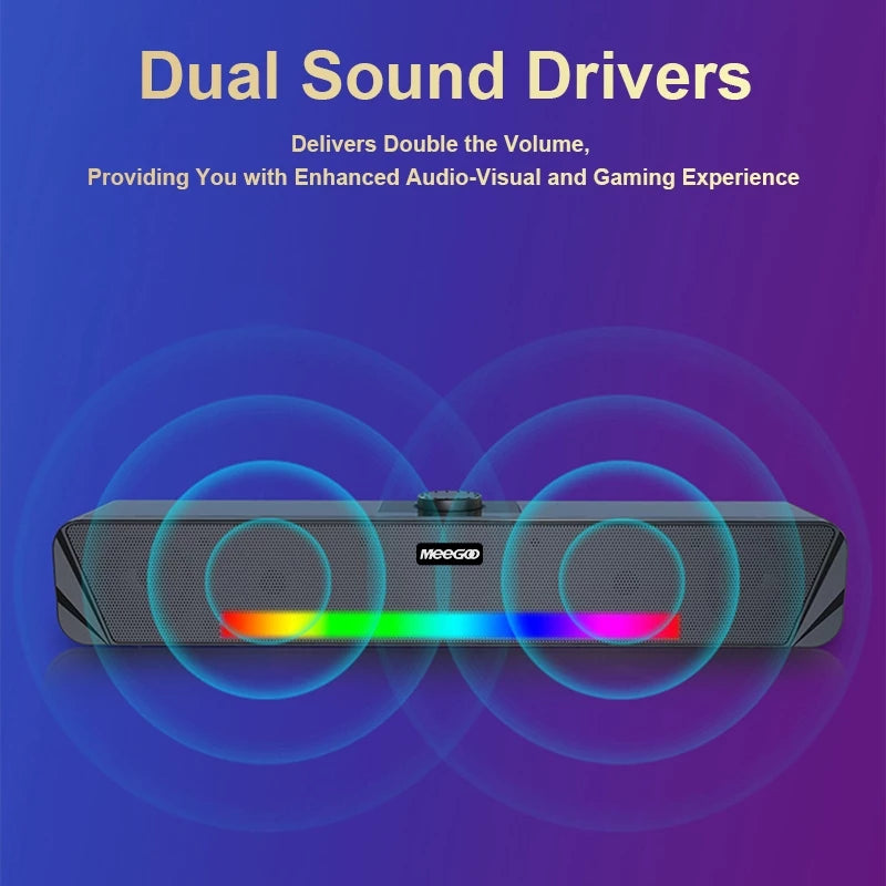 MeeGoo Speaker Bluetooth Soundbar Wired Speaker with RGB Lightning Effect for PC Computer Laptop
