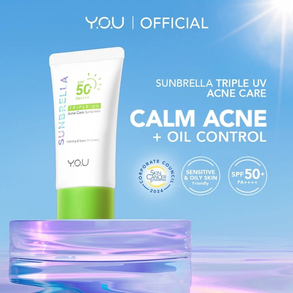[HOT] YOU Sunbrella Triple UV Acne Sunscreen 30ml Oil Control + Calm Acne SPF50+ PA++++ Pelindung matahari