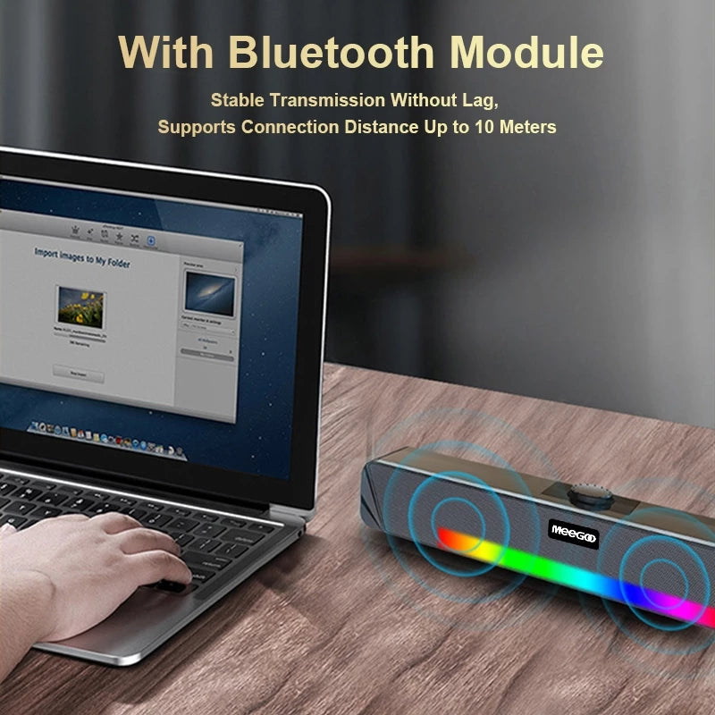 MeeGoo Speaker Bluetooth Soundbar Wired Speaker with RGB Lightning Effect for PC Computer Laptop