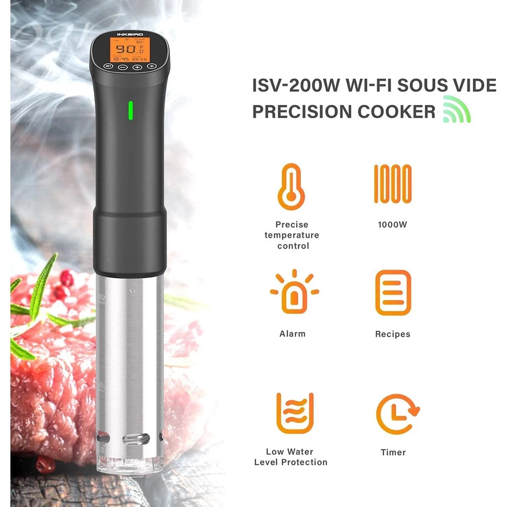 INKBIRD ISV-200W Sous Vide Machine Slow Cooker Electric WiFi Precision Cooker 1000W 3D Heating Remote Control with Timer Alarm EU