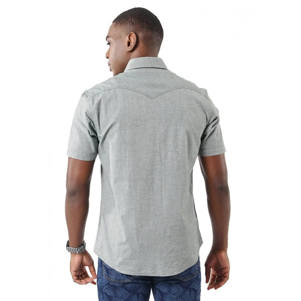 【EXHAUST】GREEN Shirt/Baju Kemeja Lelaki Lengan Pendek-100% Cotton, Slim Fit,Saiz 2XL 1622
